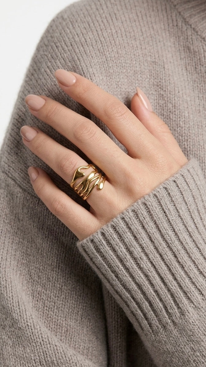 Layered Wave Free Size Ring