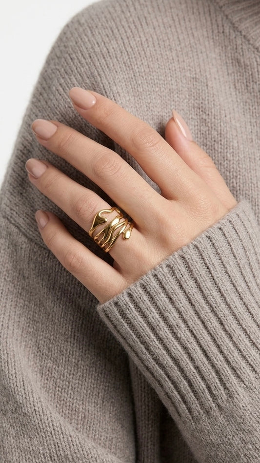 Layered Wave Free Size Ring