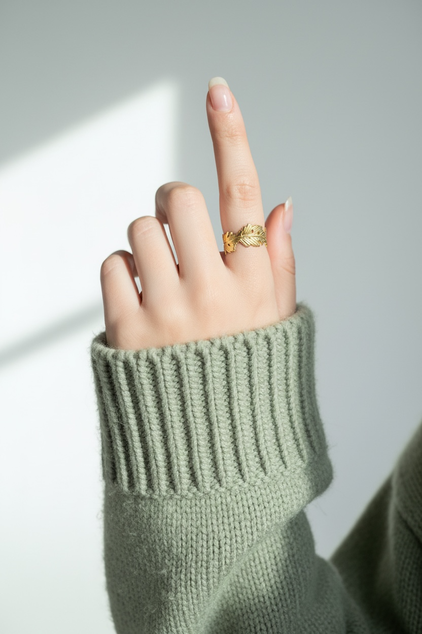 Golden Feather Free Size Ring