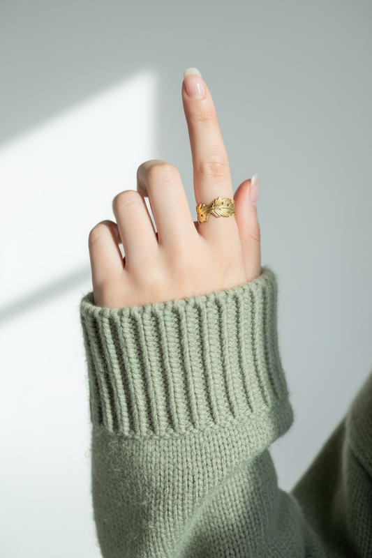 Golden Feather Free Size Ring