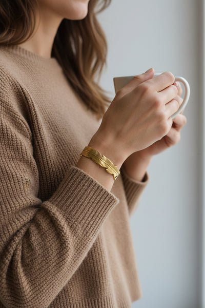 Golden Feather Free Size Cuff